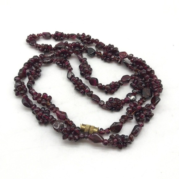 Vintage Antique Genuine Bohemian Garnet Cluster Single Strand Necklace 26" - Picture 8 of 9
